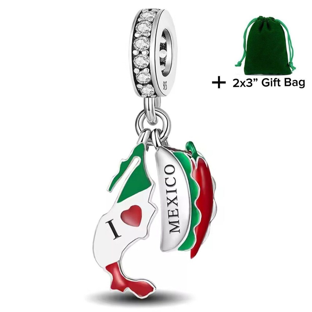 Mexico Flag Dangle Charm | 925 Silver | Brand New